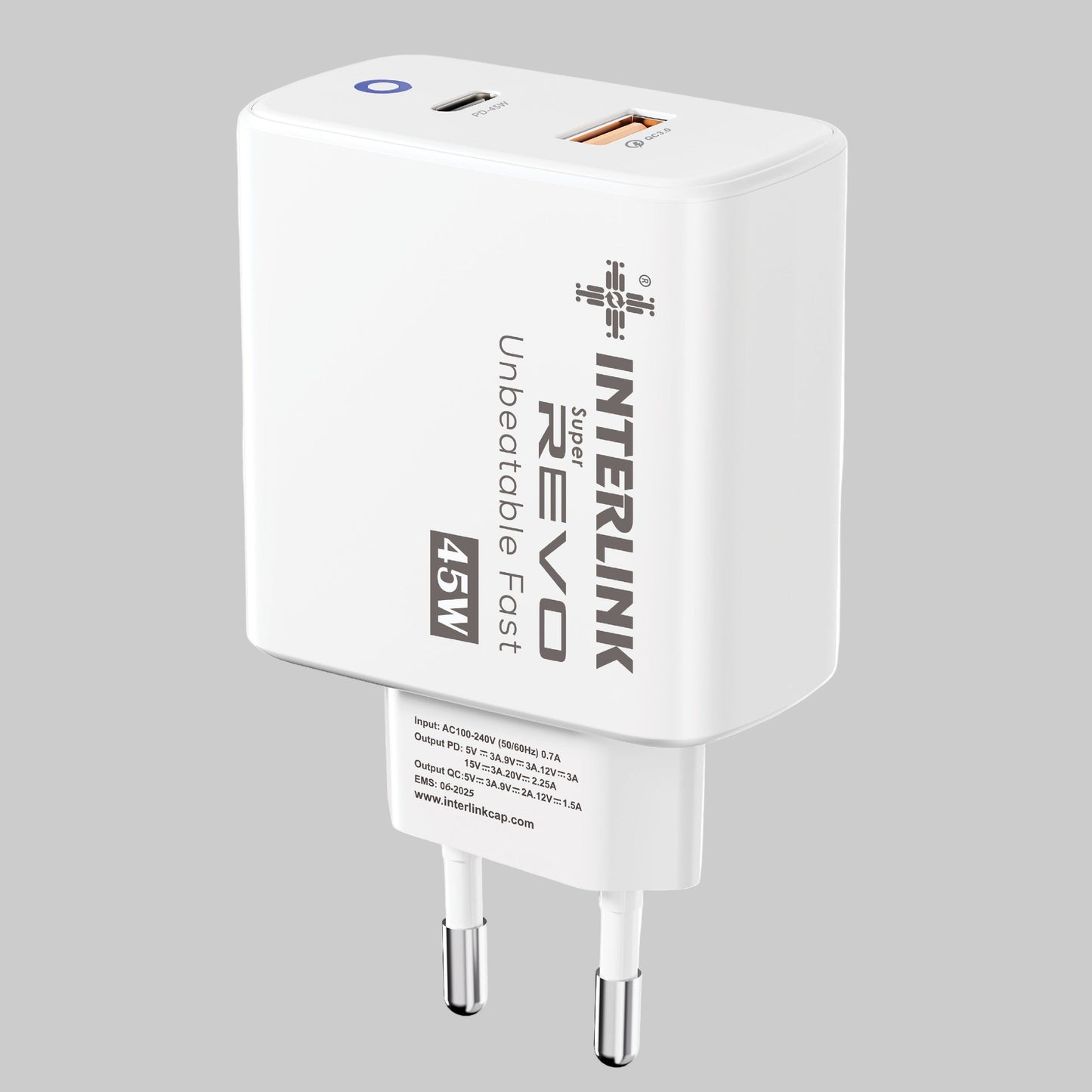 REVO 45W Fast Charger | Dual USB & Type-C for Phone & Laptop/MacBook