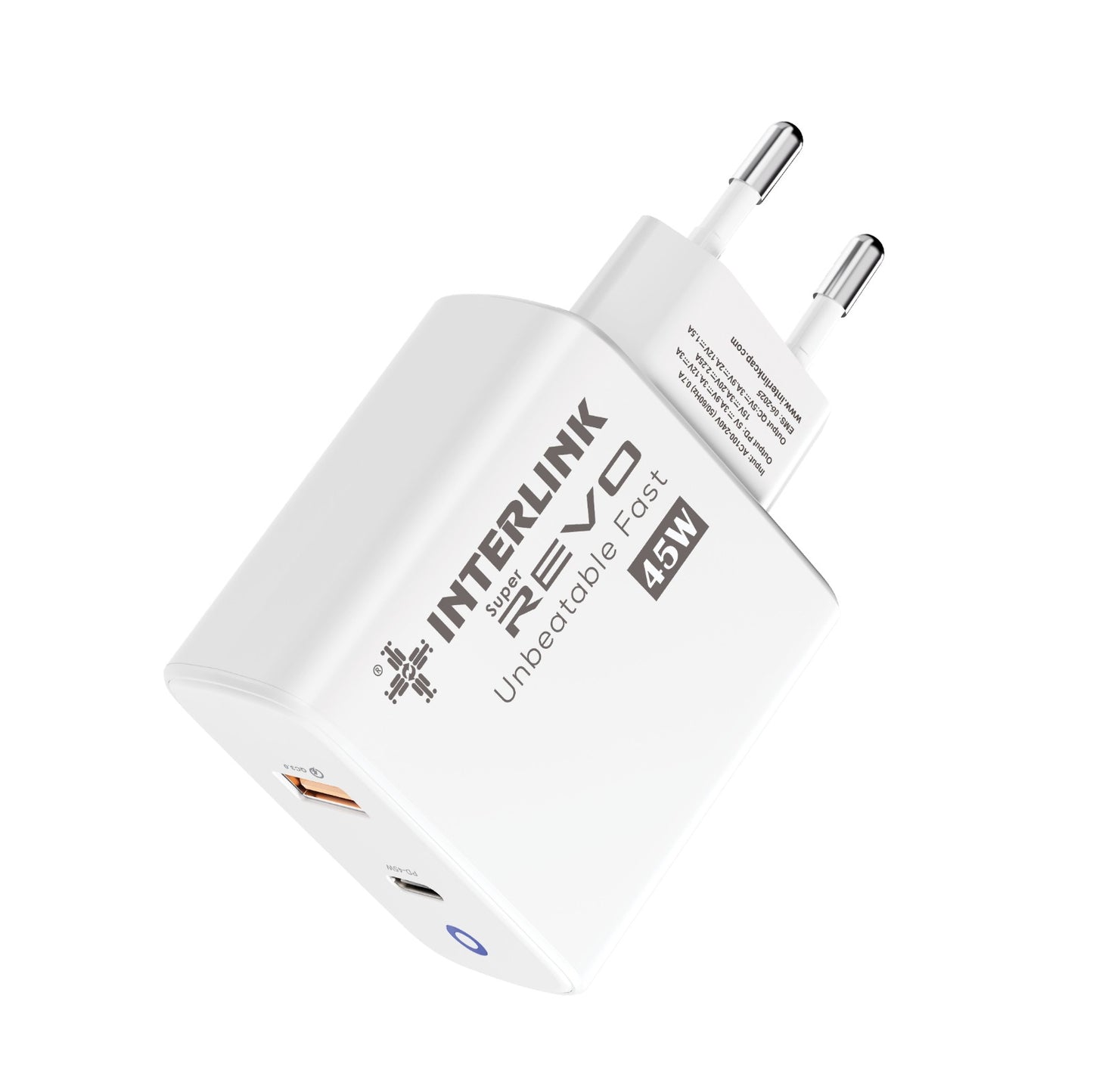 REVO 45W Fast Charger | Dual USB & Type-C for Phone & Laptop/MacBook