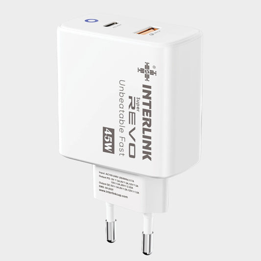 REVO 45W Super Fast Charger | Dual ports USB & Type-C Designed for iPhone ,Samsung,Huawei & Laptop/MacBook