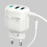 SMART PRIME 12W Charger – Dual USB ports with Type C fixed cable