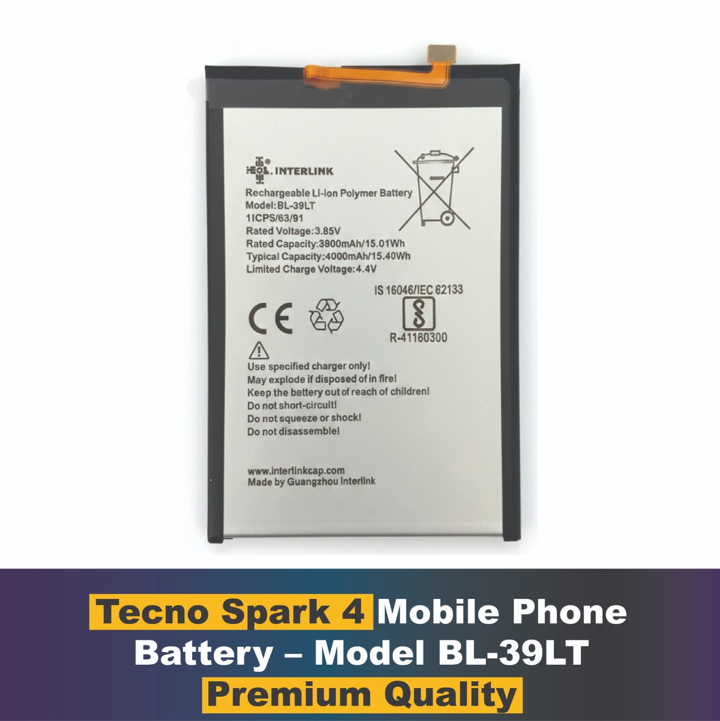 Tecno Spark 4 Battery – Model 39LT Original A Grade Cell Battery | Buy Online In Pakistan