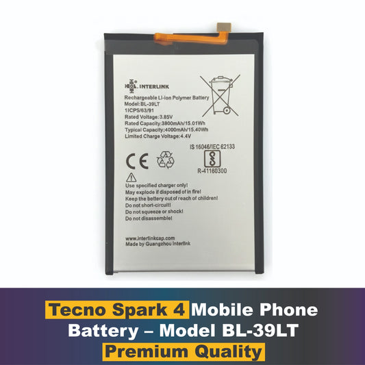 Tecno Spark 4 Battery – Model 39LT Original A Grade Cell Battery