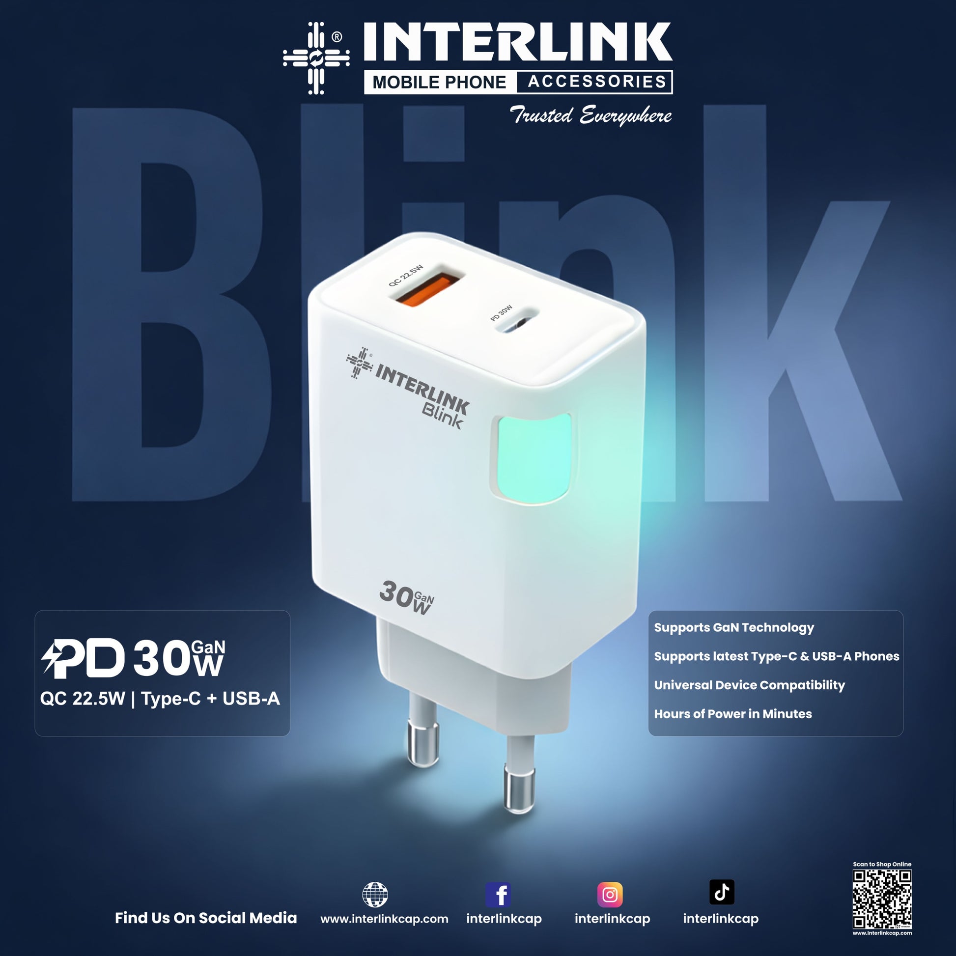 Interlink Blink 30W GaN Dual Port Charger LED — Buy in Pakistan