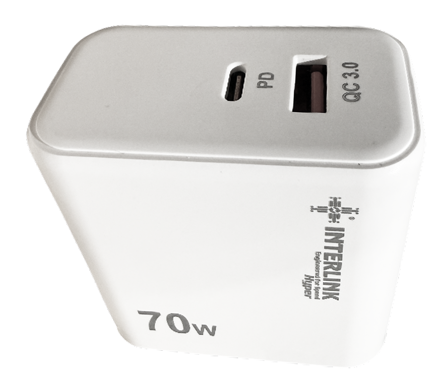Interlink HYPER 70W Ultra Fast Adapter – USB-C + USB-A Dual Ports Power Adapter | Buy Online in Pakistan