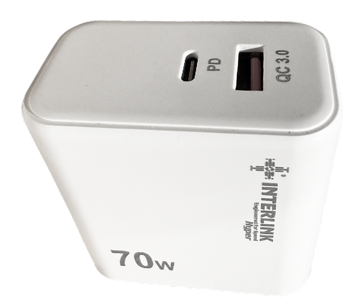 Interlink HYPER 70W Ultra Fast Adapter – USB-C + USB-A Dual Ports Power Adapter | Buy Online in Pakistan