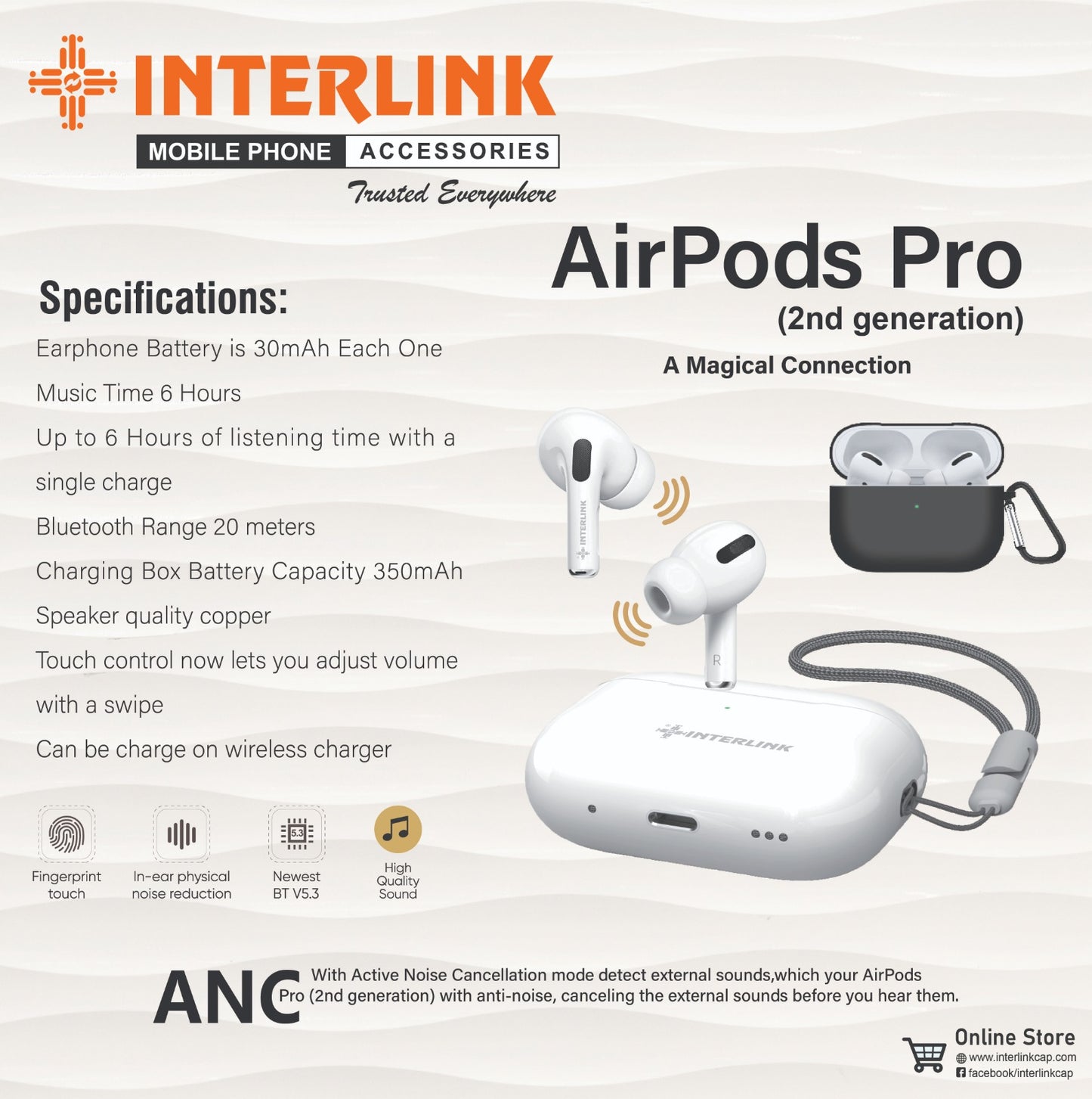 Interlink AirPods Pro 2nd Gen ANC Earbuds Wireless Earbuds Pakistan