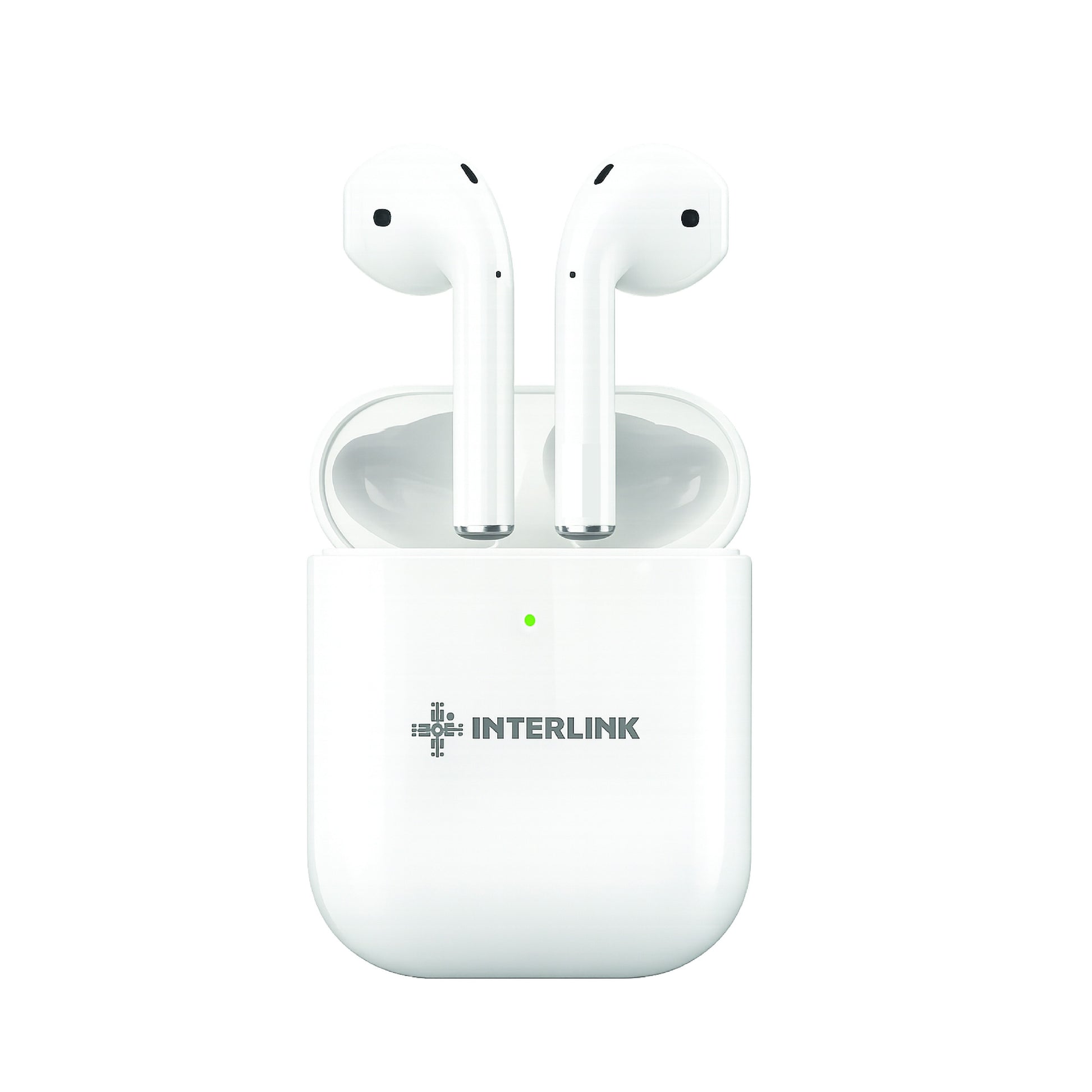 Airpod 1st gen White wireless earbuds with charging case on a white background, featuring the Interlink brand.