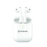 Airpod 1st gen White wireless earbuds with charging case on a white background, featuring the Interlink brand.
