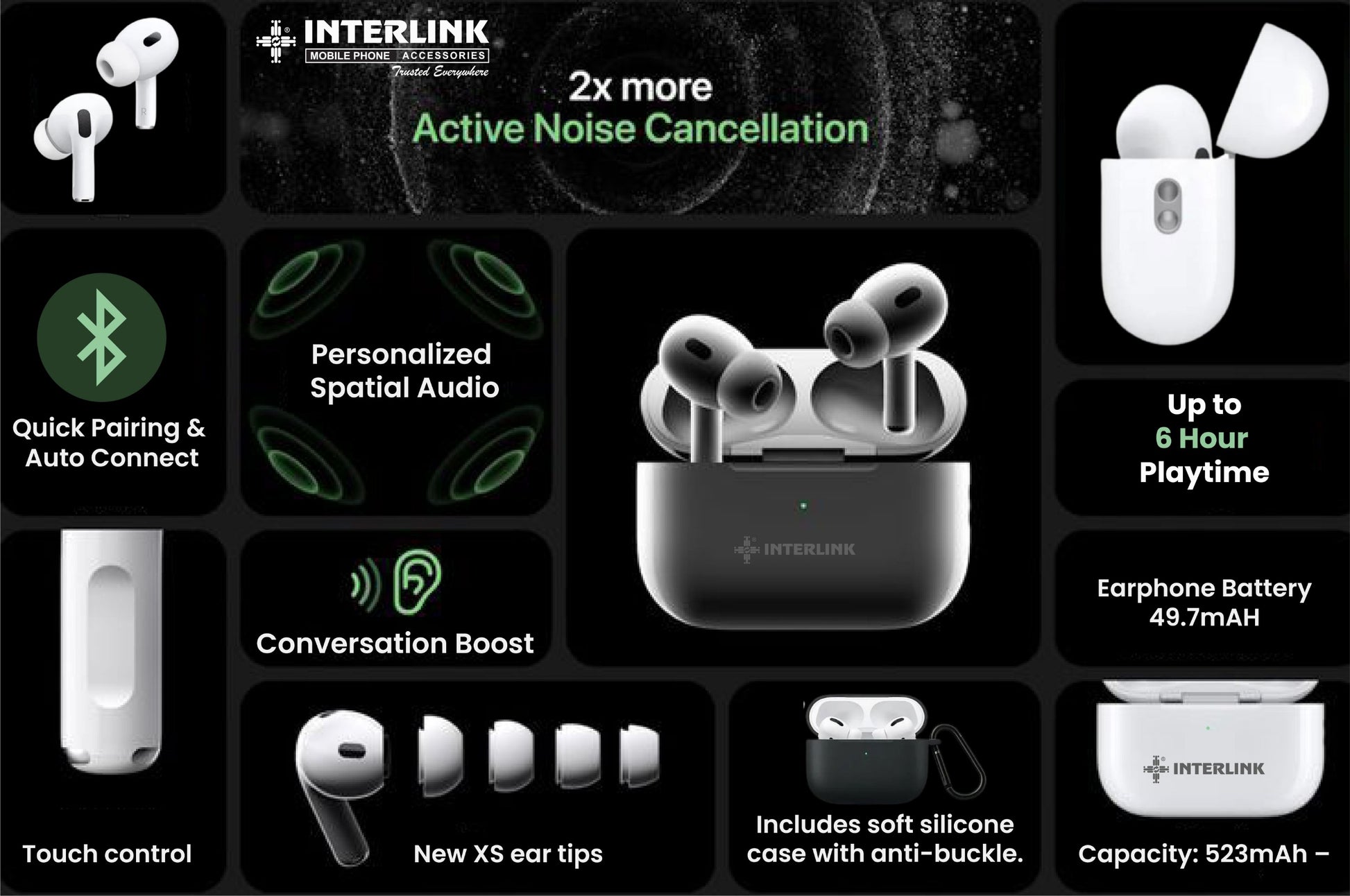 Interlink AirPods Pro 2nd Gen ANC Earbuds Wireless Earbuds Pakistan