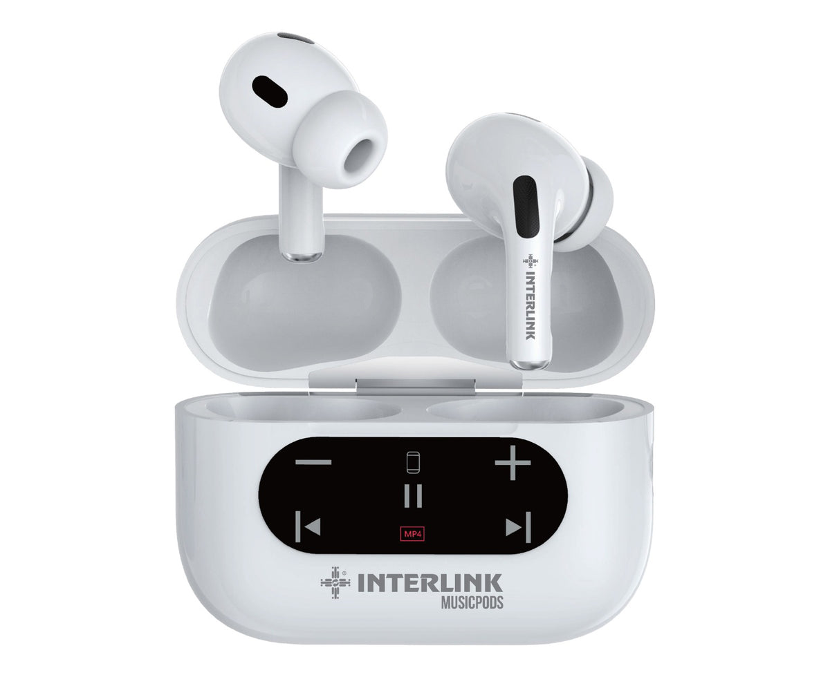 Interlink Music Pods Wireless Earbuds with SD Card Playback, Built-In Screen Controls and Type-C Charging