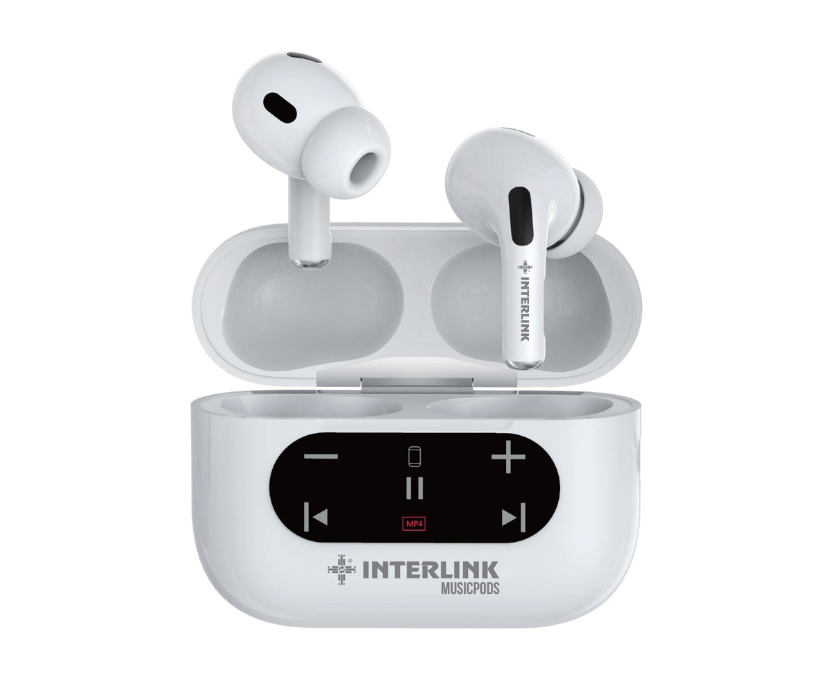 Interlink Music Pods Wireless Earbuds with SD Card Playback, Built-In Screen Controls and Type-C Charging
