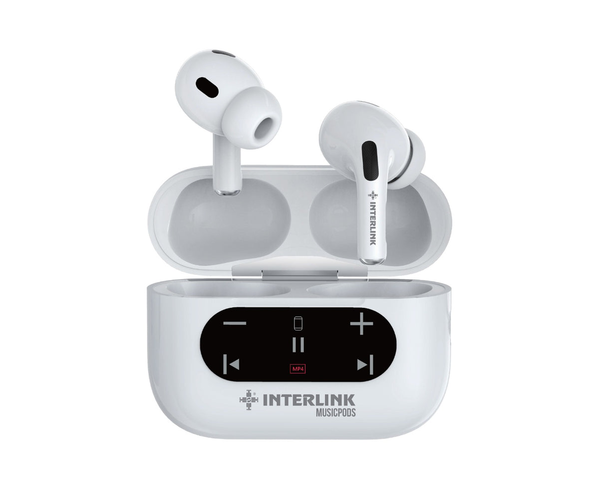 Interlink Music Pods Wireless Earbuds with SD Card Playback, Built-In Screen Controls and Type-C Charging