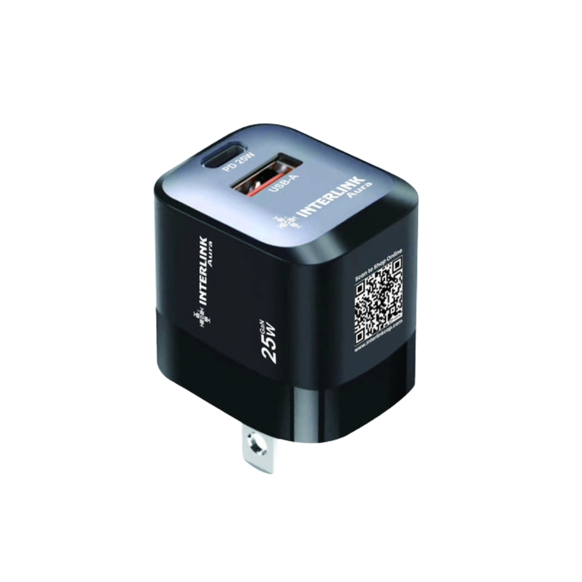 Interlink Aura 25W GaN Mini size Adapter | Dual Port Fast Charger | Buy Online in Pakistan