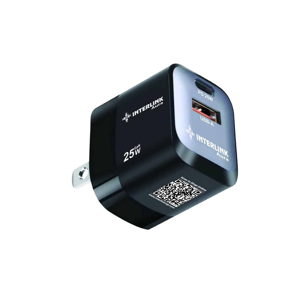 Interlink Aura 25W GaN Mini size Adapter | Dual Port Fast Charger | Buy Online in Pakistan