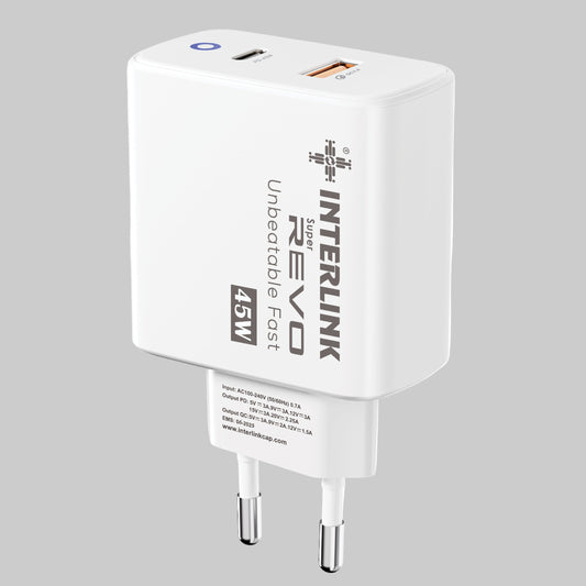 REVO 45W Fast Charger | Dual USB & Type-C for Phone & Laptop/MacBook