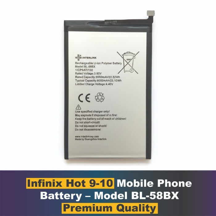 Infinix Hot 9-10 Play Model BL-58BX Rechargeable Li-Polymer Battery