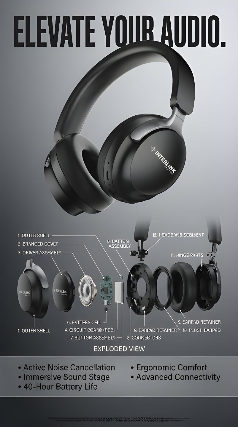 Interlink Vision Pro ANC Headphones — 30H Playtime | Buy in Pakistan