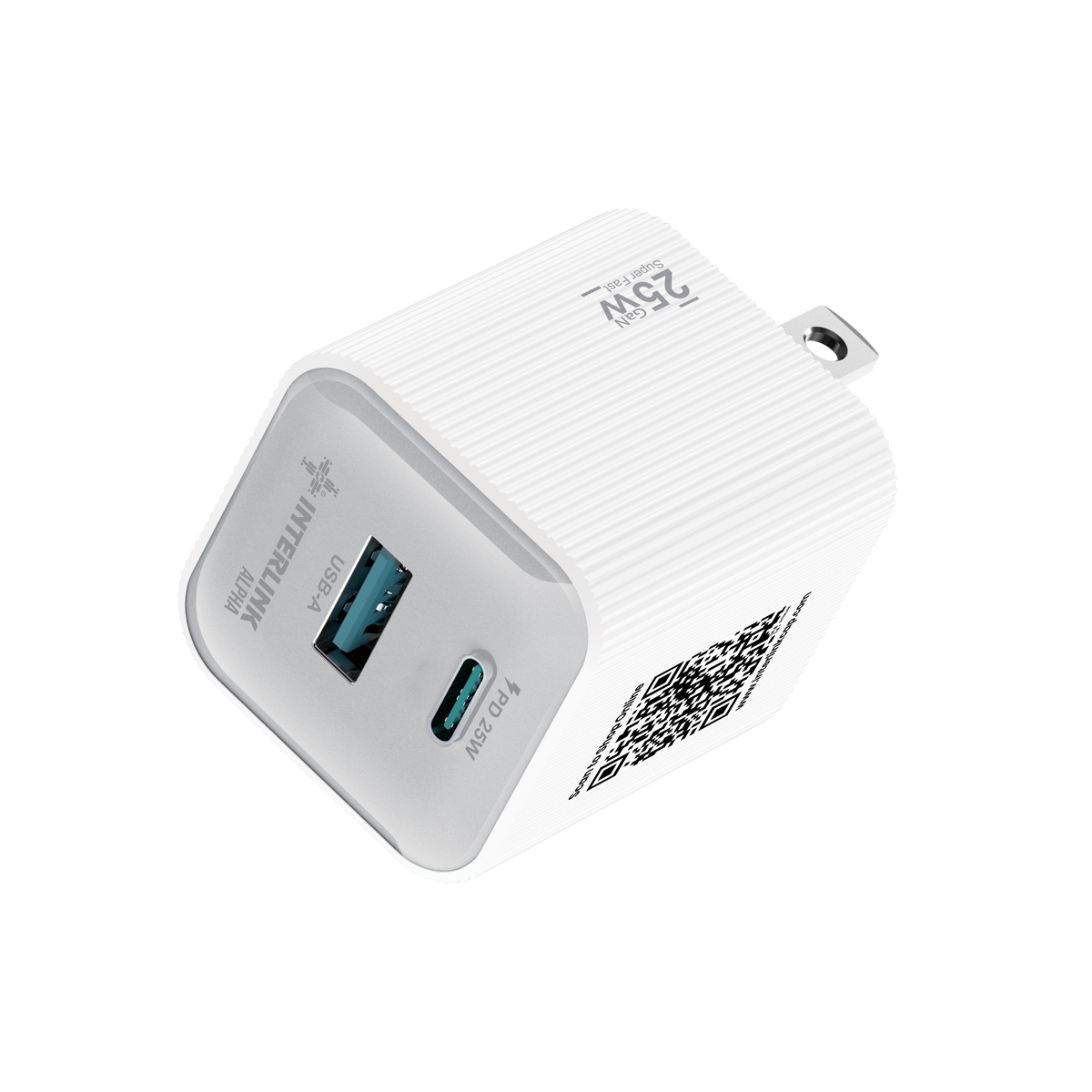 Interlink Alpha 25W GaN PD Fast Charging Adapter with USB-C & USB-A Ports