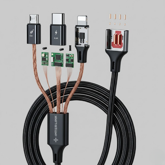 POWERLINE 3-in-1 Fast Charging Cable – 2.4A Multi Connector Cable for iPhone, Type-C & Micro USB