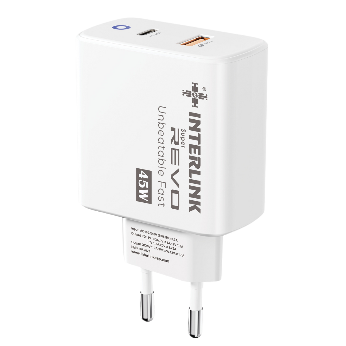 Interlink REVO 45W Fast Charger — Dual USB-C & USB-A | Buy Online Pakistan