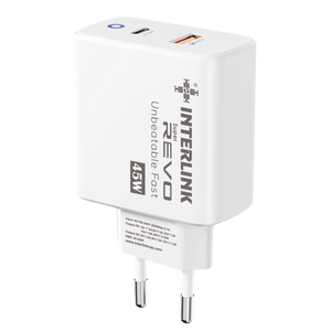 Interlink REVO 45W Fast Charger — Dual USB-C & USB-A | Buy Online Pakistan