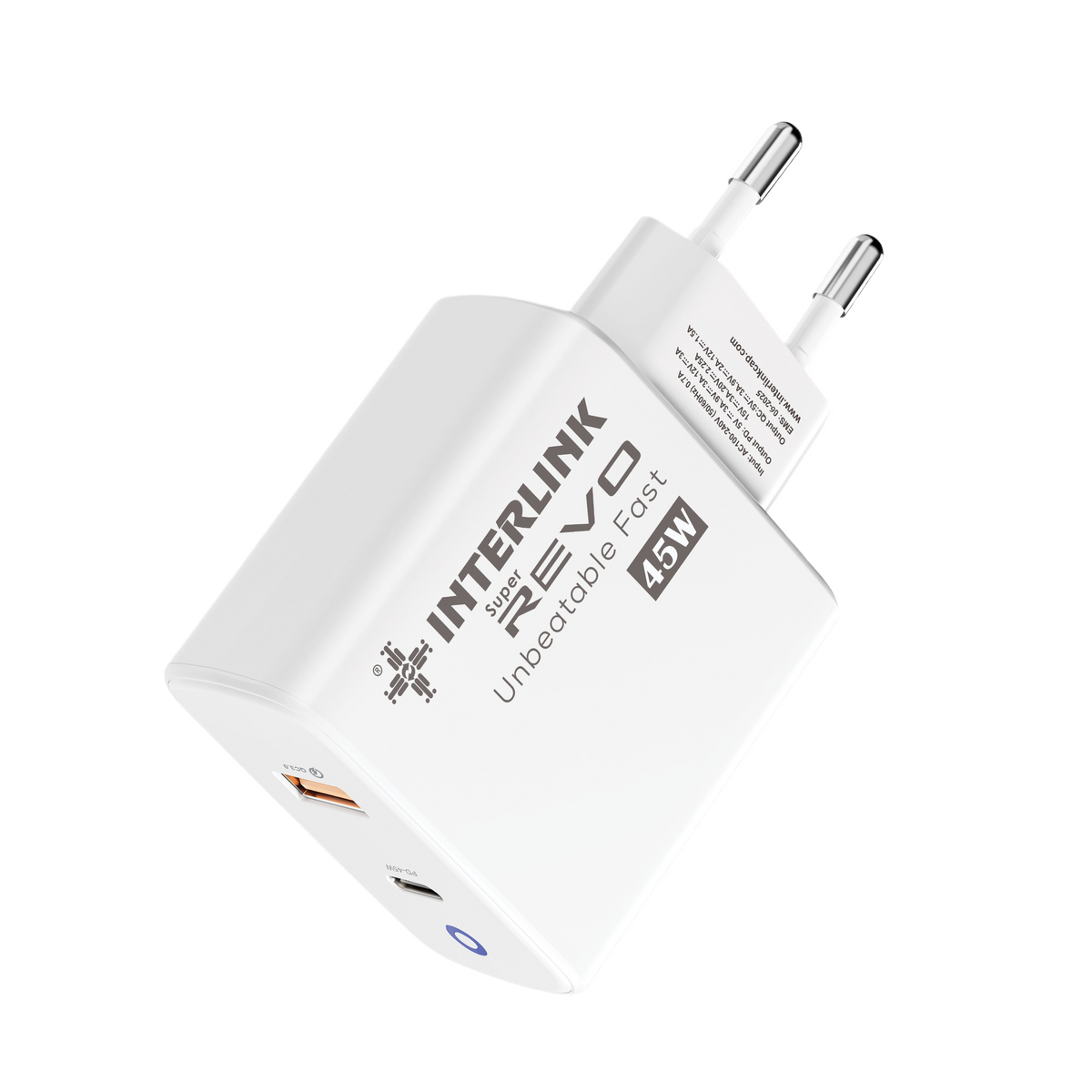 Interlink REVO 45W Fast Charger — Dual USB-C & USB-A | Buy Online Pakistan
