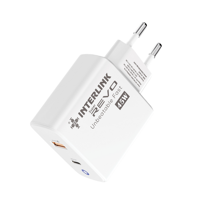 Interlink REVO 45W Fast Charger — Dual USB-C & USB-A | Buy Online Pakistan