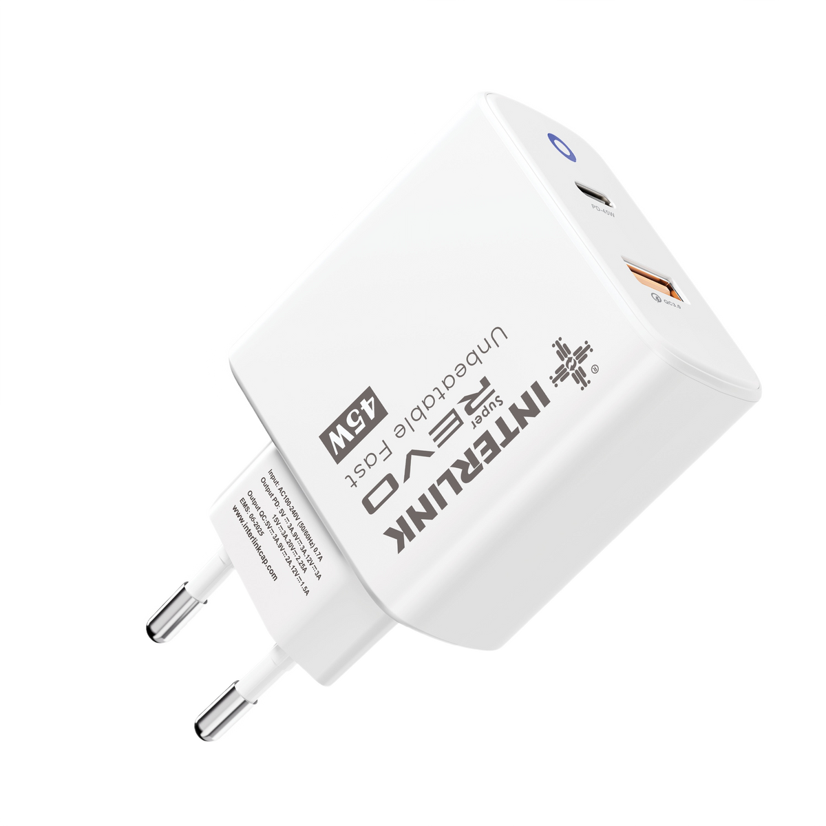Interlink REVO 45W Fast Charger — Dual USB-C & USB-A | Buy Online Pakistan