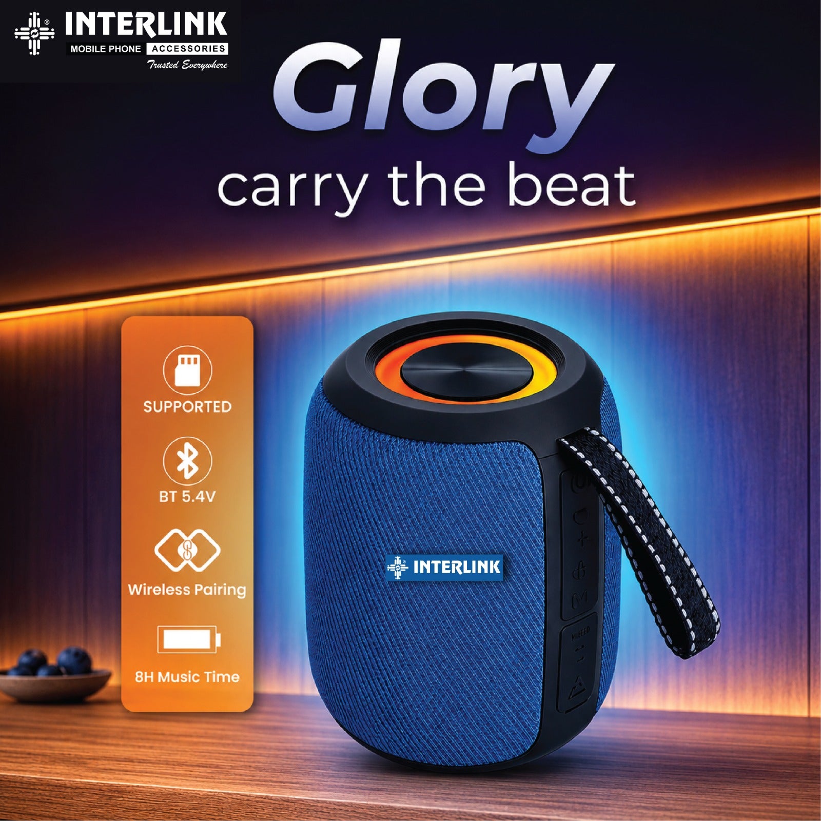 Glory portable Bluetooth speaker featuring long battery life
